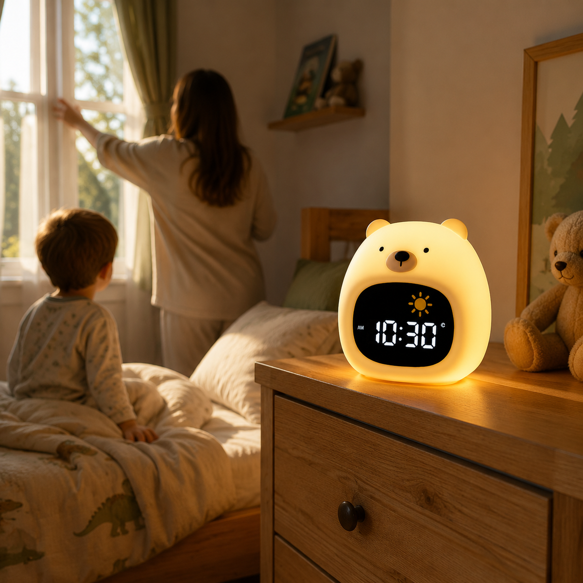 BearLume morning wake cue with amber sun light