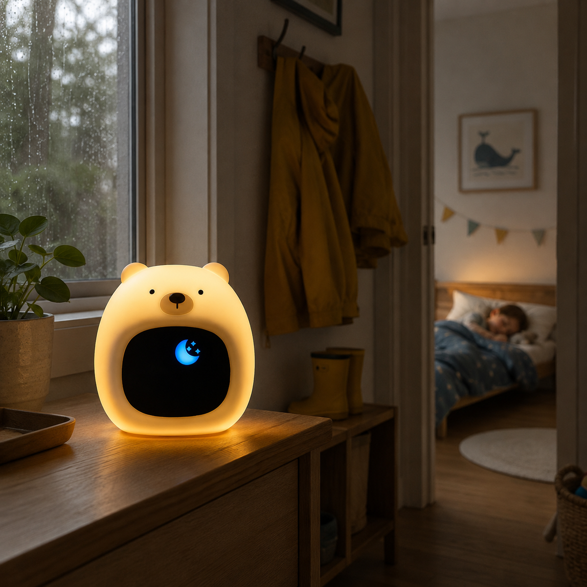 BearLume rainy-day rest with gentle white noise function