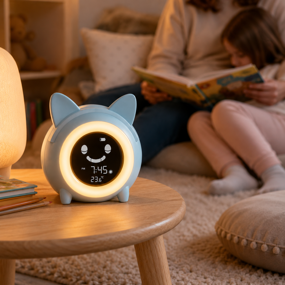 HaloCat warm night light during story time