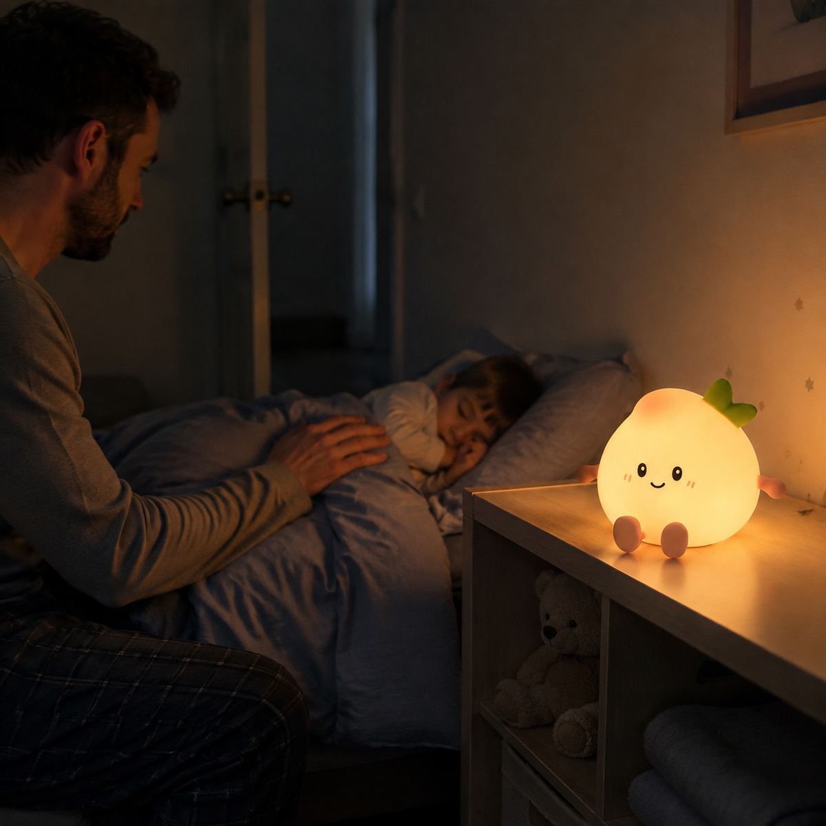PeachLume providing reassuring light after bedtime