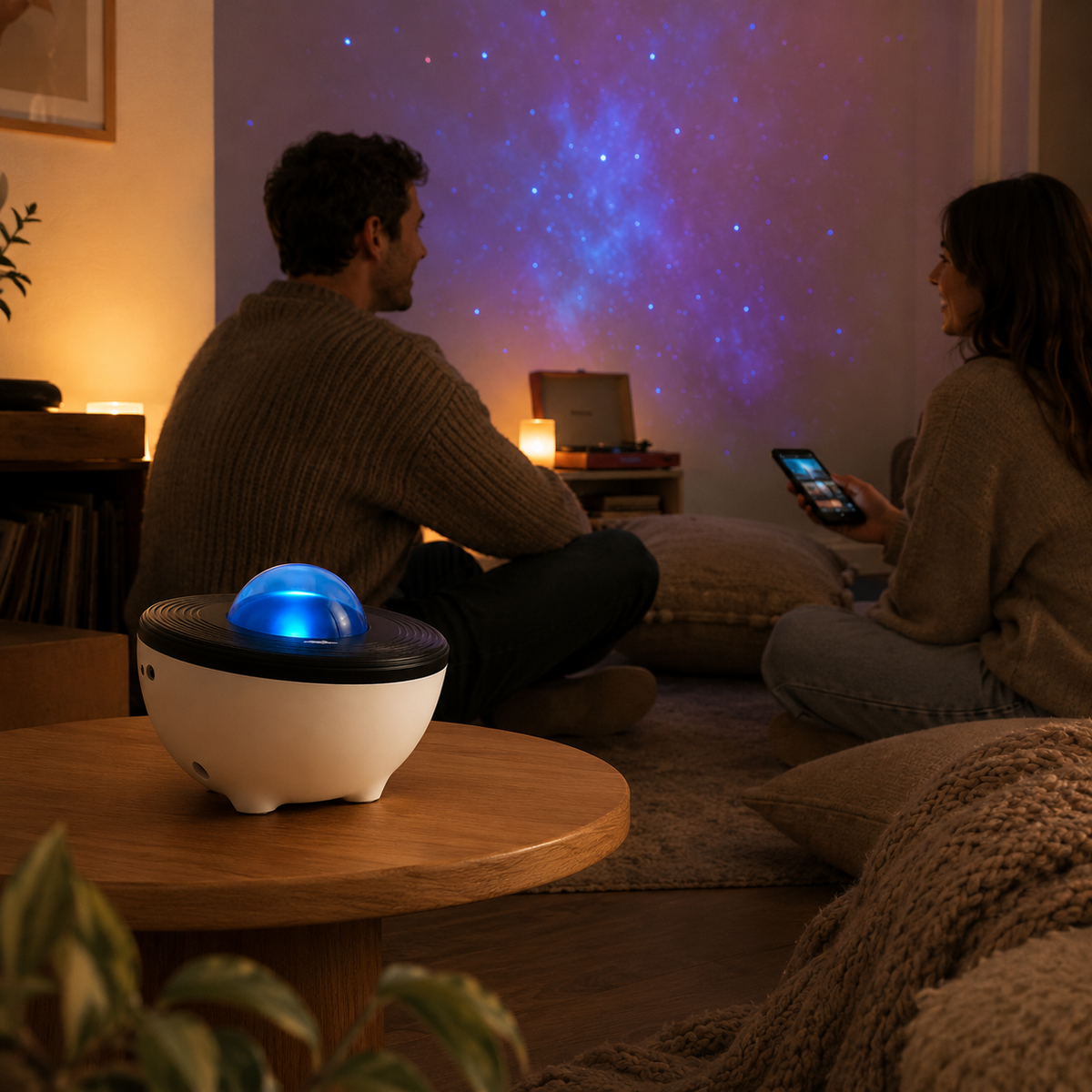 StarLens star projection for a cosy film and music evening