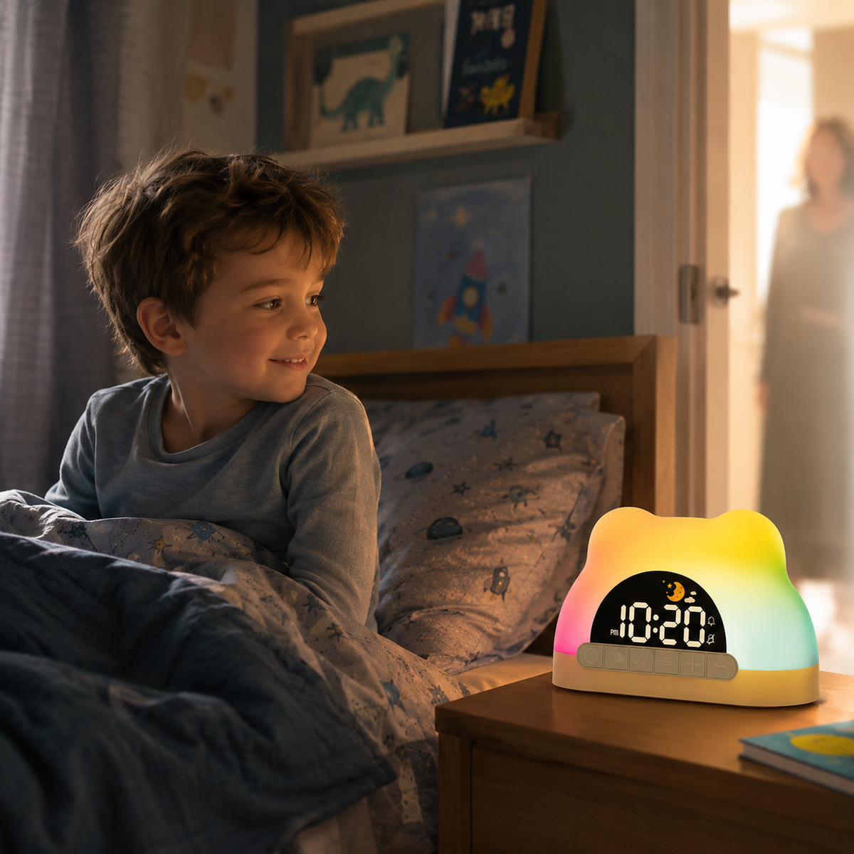 Child waking gently with the Sunora sunrise alarm