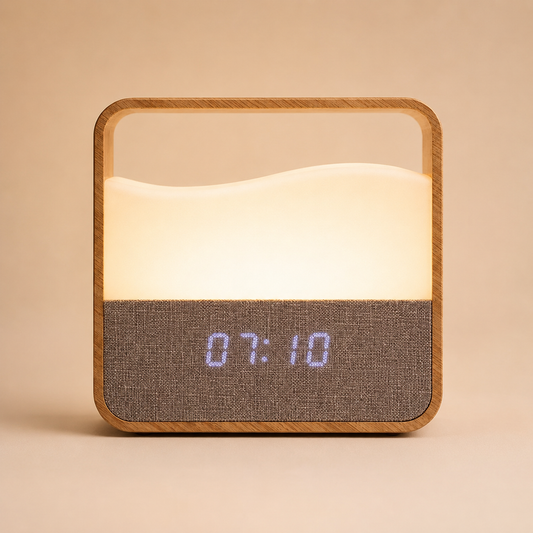 WoodLume wood-effect digital alarm clock and bedside light