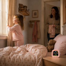 SunMoon pink day/night sleep trainer showing the morning sun cue