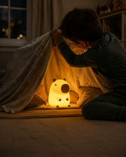 CapiZen capybara night light glowing inside a cosy blanket den – image 5