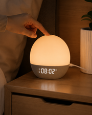 AuroraRise bedside setup with USB power and dimmable display – image 6