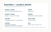 DawnRise technical details: sunrise cycle, alarms, sound, lighting, power, memory and size – image 8