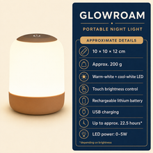 GlowRoam portable night light approximate product specifications