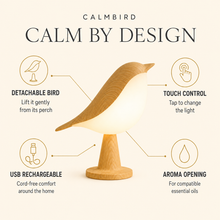 CalmBird touch control, detachable bird, USB rechargeable and aroma opening