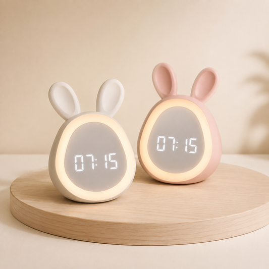 DawnHare rabbit kids alarm clock in Pink and White