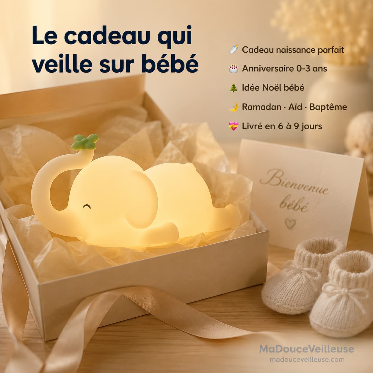 ElephGlow elephant night light presented as a nursery gift