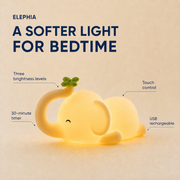 Elephia night light brightness, touch control, timer and charging features – image 3
