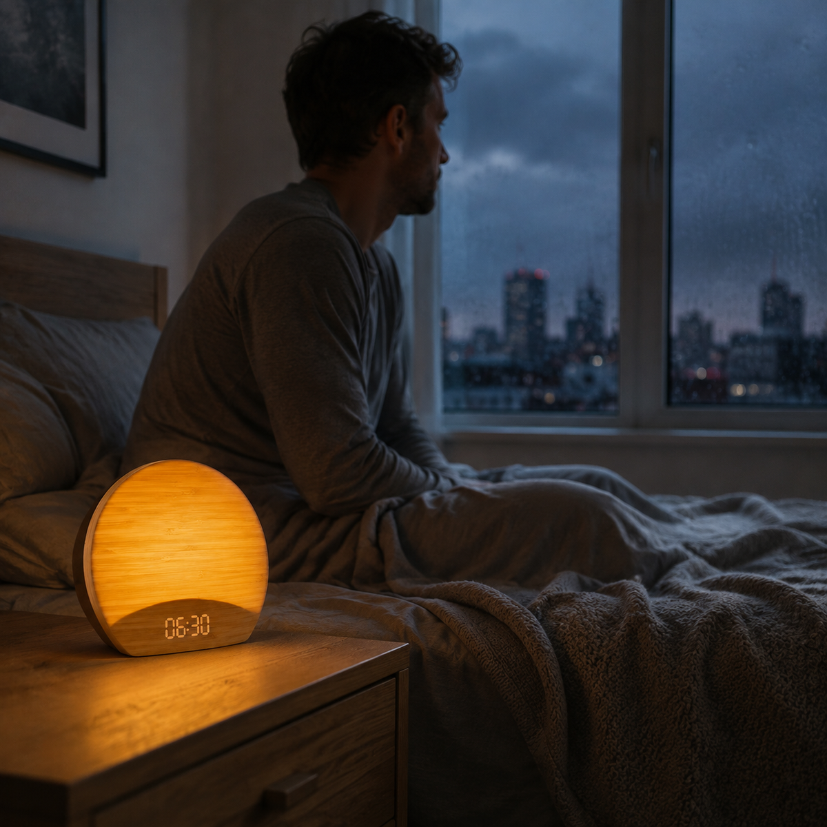 NatureRise sunrise alarm clock creating a gentle winter morning