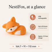 NestiFox fox baby night light features and dimensions infographic – image 6