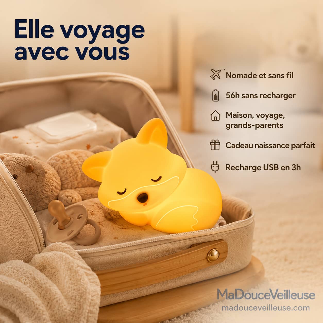 BabyFox portable rechargeable fox night light for travel