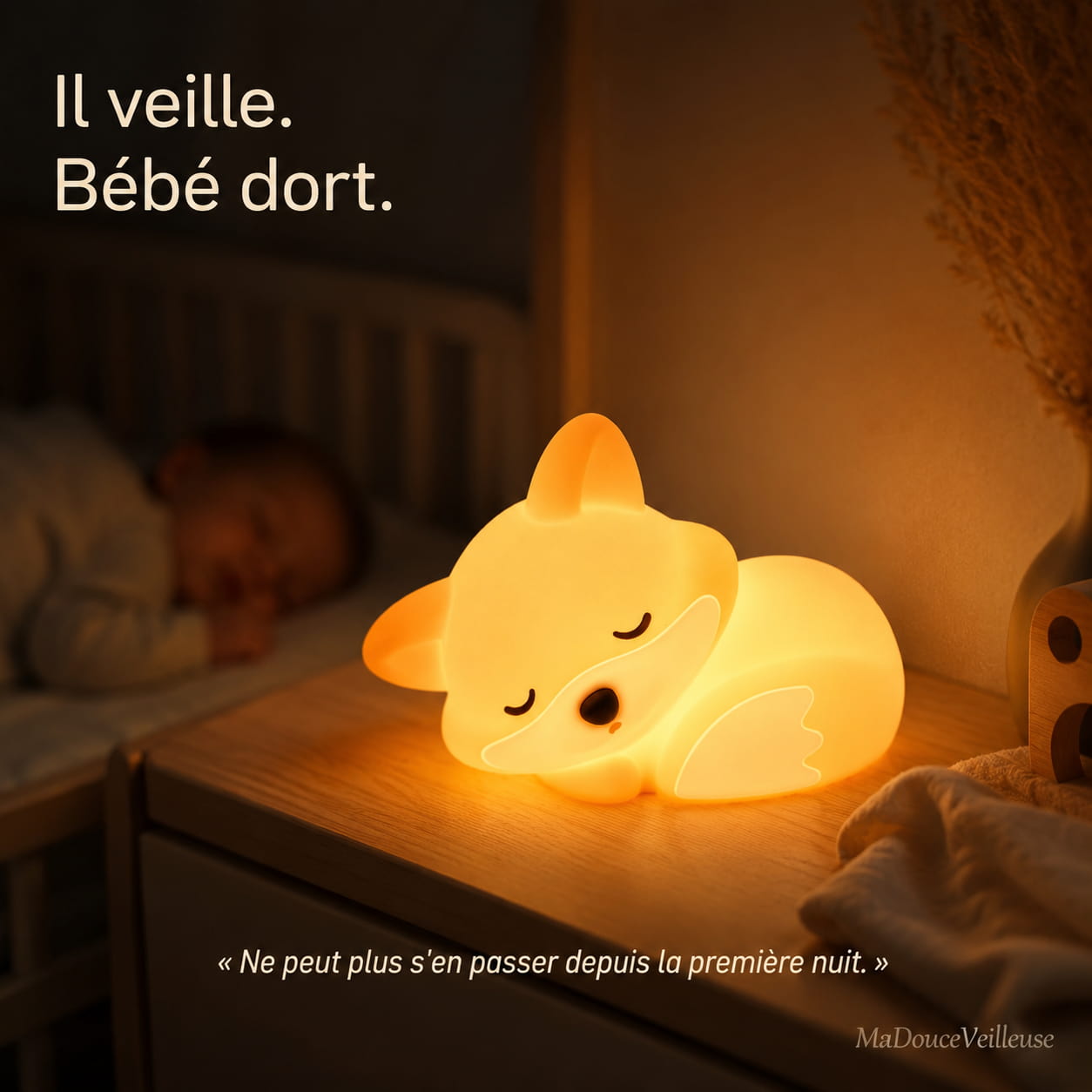 BabyFox soft silicone sleeping fox night light
