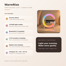 WarmRise smart bedside lamp features and specifications