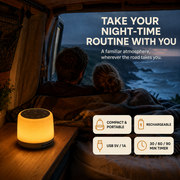 WarmWhisper portable rechargeable sound and light machine in a coastal campervan – image 9